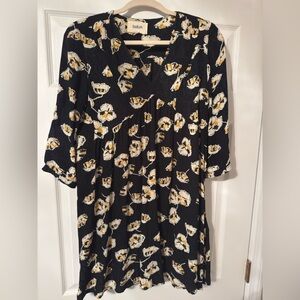 ba&sh Black Dress with White and Gold Floral Pattern
